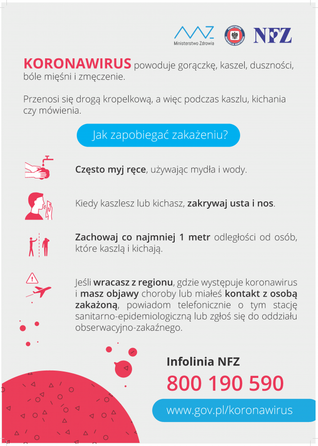 Plakat "Koronawirus - jak zapobiegać zakażeniu?"