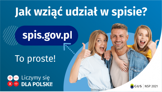 Na górze grafiki jest napis: Jak wziąć udział w spisie? Po lewej stronie grafiki jest napis: spis.gov.pl, poniżej: To...
