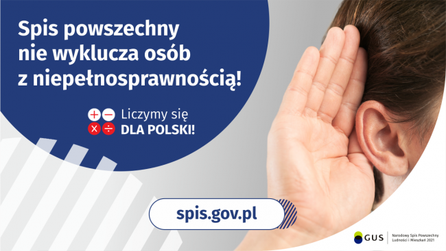 Na górze grafiki jest napis: Spis powszechny nie wyklucza osób z niepełnosprawnością! Poniżej umieszczone są cztery małe...