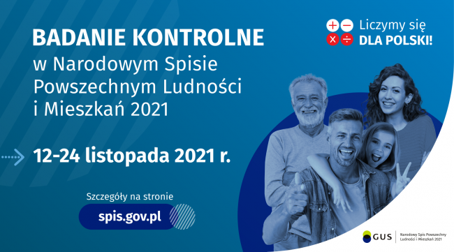 Plakat informujący o badaniu kontrolnym w NSP 2021 w dniach 12 - 24 listopada 2021 roku.