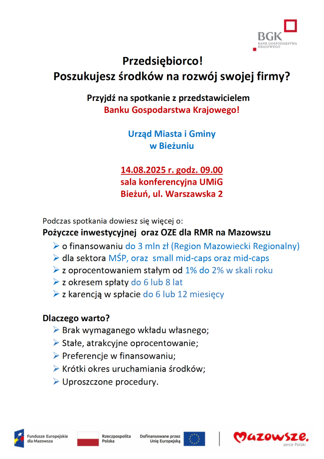 Plakat - UMiG Bieżuń  14.08.2025 r. godz. 09.00